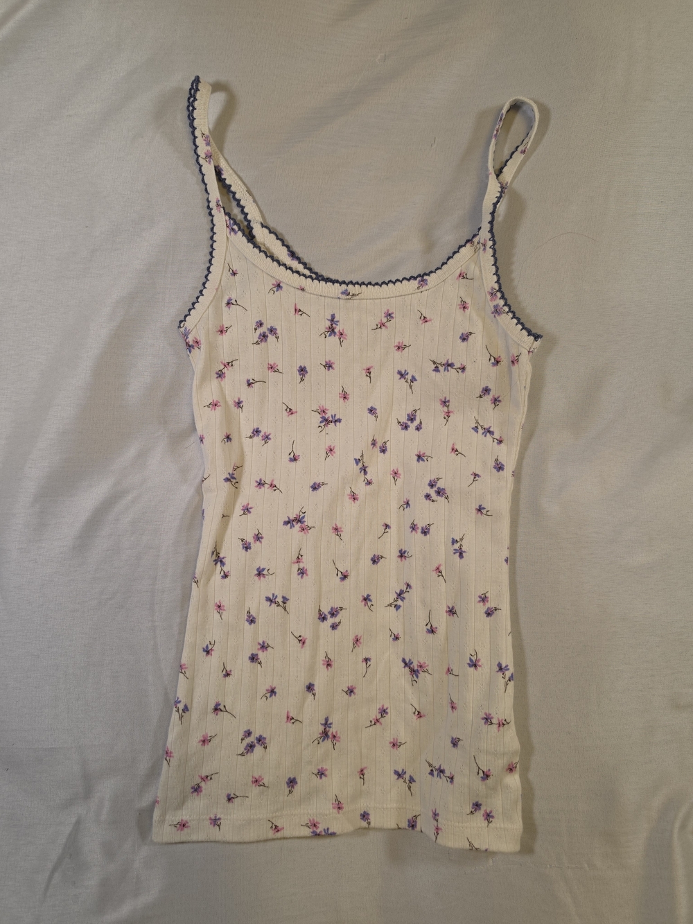 No Boundaries Floral Pointelle Lace-Trim Cami Y2K Tank Top - Size XXS (00)